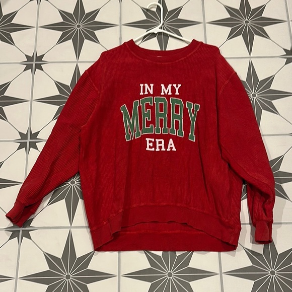 Pink Lily Sweaters - Pink Lily Red 'In My Merry Era' red corded sweatshirt